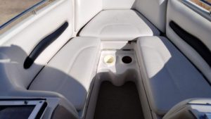 Reinell boat cruising smoothly on a lake, available for rental from Wake Bros Rentals.