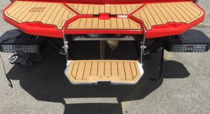 A convenient swim step from Wake Bros Rentals, making it easy to get in and out of the water